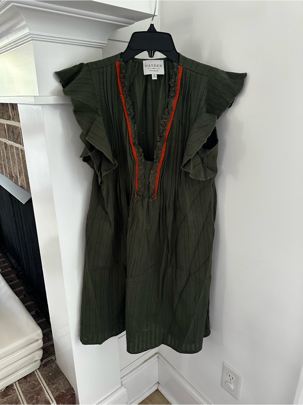 Hayden Olive Green Mini Dress with Orange Trim